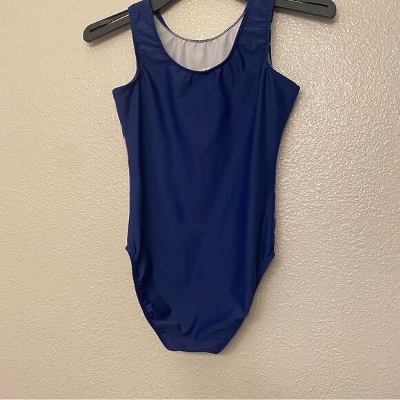 Destira elite gymnastics tank blue sleeveless animal print leotard large child L - Picture 4 of 7